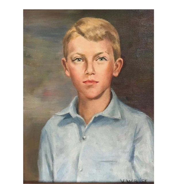 1950s Portrait of Young Boy Oil Painting Chairish
