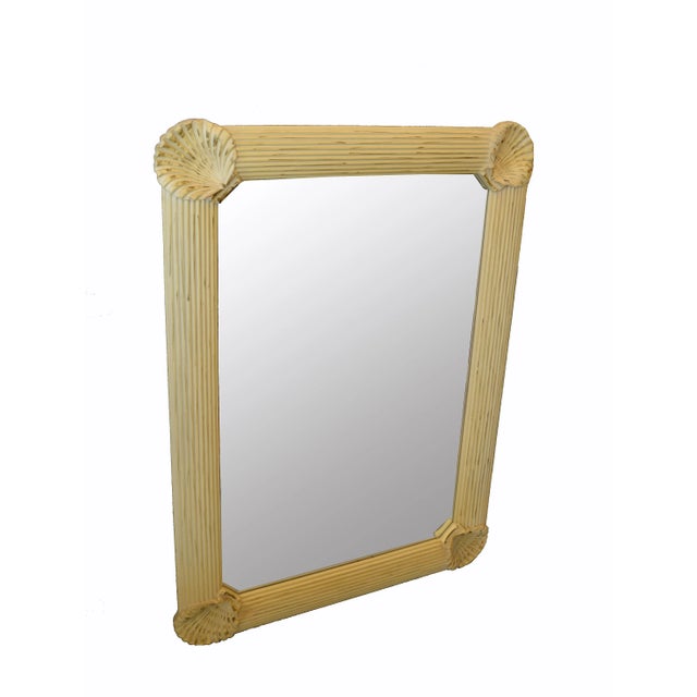 Hollywood Regency Hollywood Regency Nautical Wooden Rectangular Tan Seashell Beveled Wall Mirror For Sale - Image 3 of 12