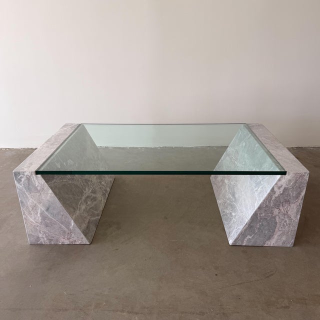 Gae Aulenti Vintage 1980s Postmodern Marble Stone and Glass Coffee Table For Sale - Image 4 of 11