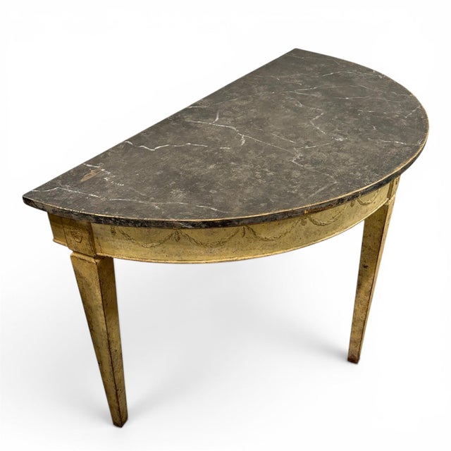 Wood Antique Demi Lune Console Table, Set of 2 For Sale - Image 7 of 12