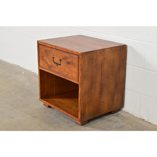 Henredon Henredon Mid-Century Modern Campaign Oak Nightstand, Circa 1970s For Sale - Image 4 of 12