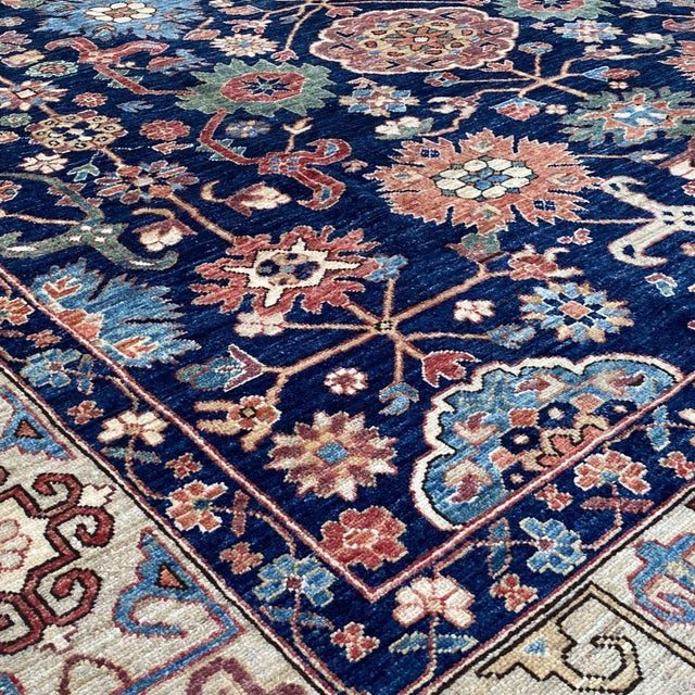 Navy Blue Persian Mahal Hand-Knotted Wool Rug - 8' X 9'11" For Sale - Image 17 of 17