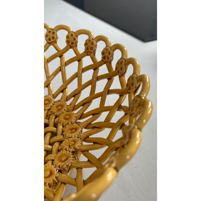 1960s Handmade Ochre Ceramic Openwork Fruit Basket from Pichon Uzès, France, 1960s For Sale - Image 5 of 13