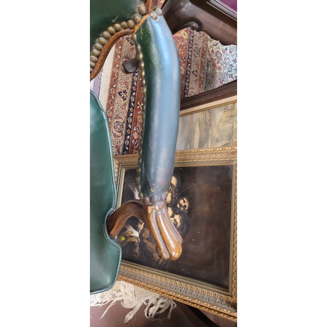 Antique French Green Leather Arm Chair For Sale - Image 10 of 13