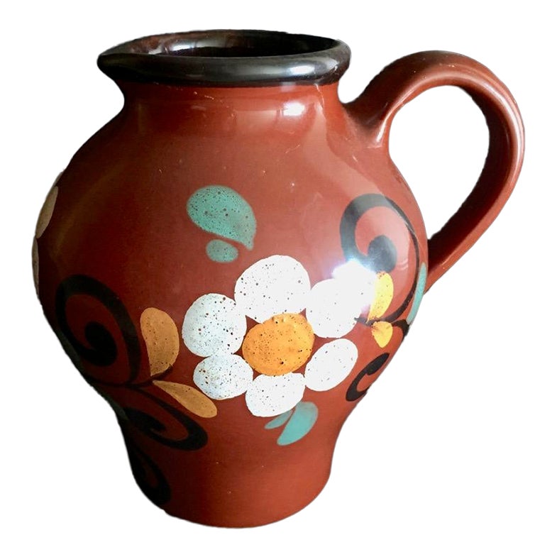 Mid 20th Century Italian Sponge Paint Ceramic Floral Pitcher | Chairish