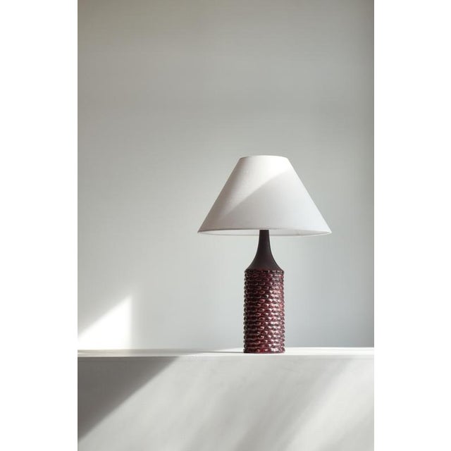 Rare and beautiful stoneware lamp by axel salto for royal copenhagen, denmark in 1958. The lamp base is modeled in salto´s...