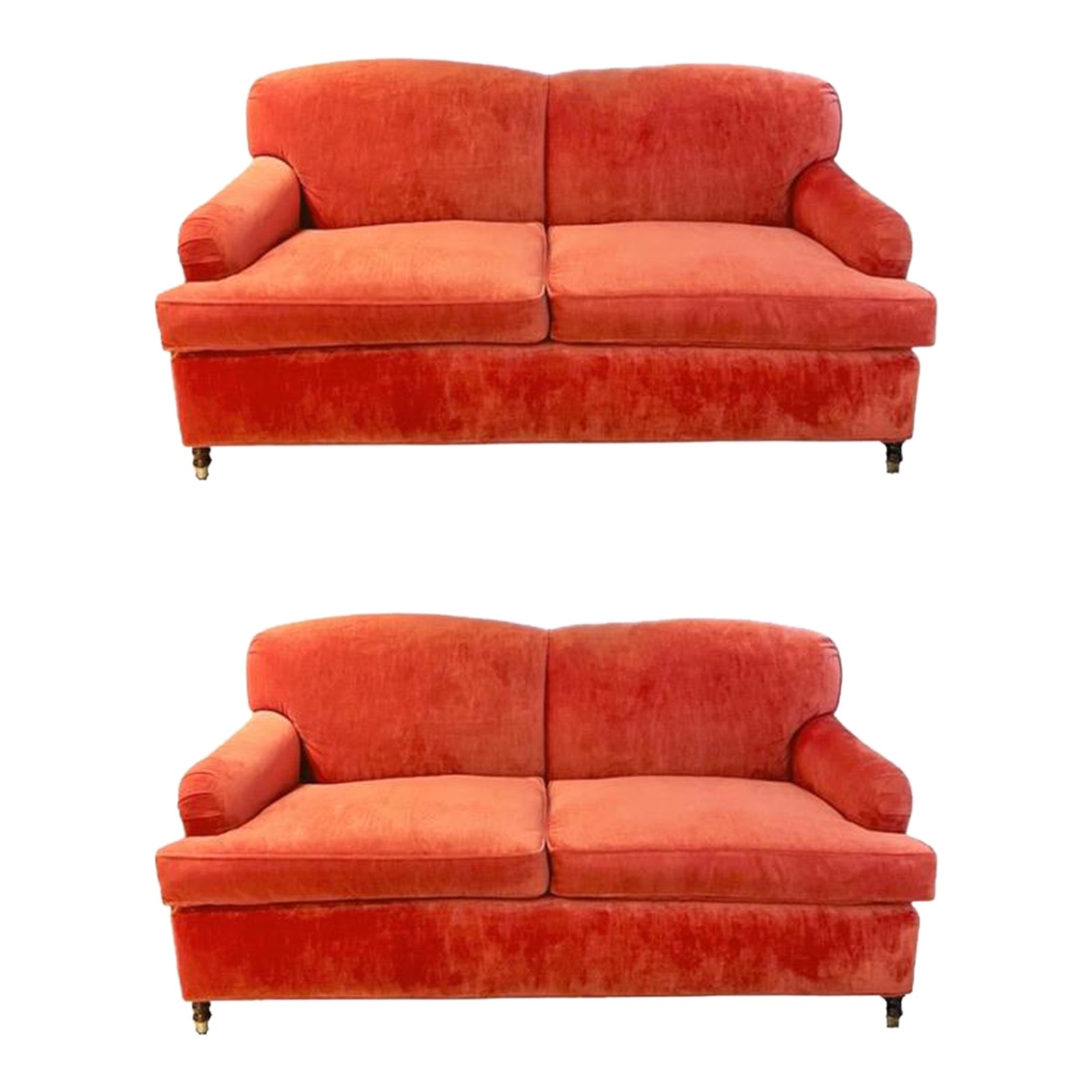 English Roll Arm Sofas in Red Velvet a Pair Chairish