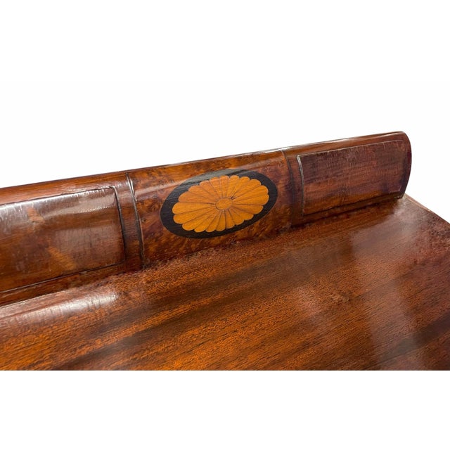 Antique Mahogany Inlaid Writing Desk W/ Glass Top - Excellent Condition For Sale - Image 9 of 12