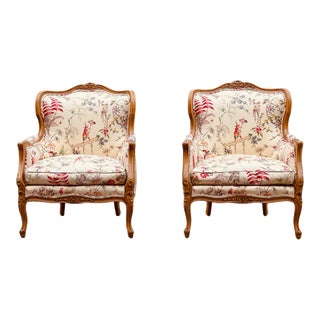 1970s Pair of Louis XV Style Fauteuil Chinoiserie Chairs For Sale