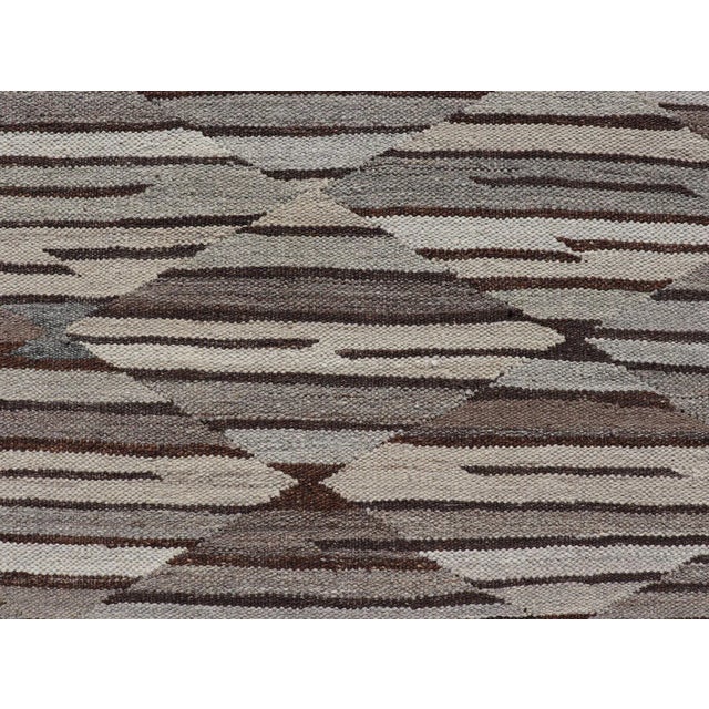 2020s Long Fine Kilim Runner in Charcoal, Gray and Brown in Modern Geometric Design For Sale - Image 9 of 11