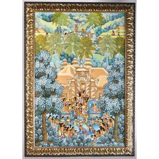 Large Vintage Oil Painting Balinese Scene Colorful Framed For Sale - Image 13 of 13