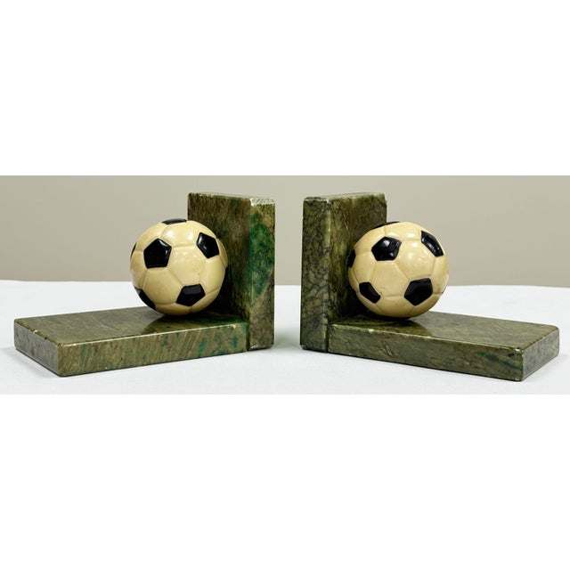 Stone Vintage Italian Alabaster and Marble Soccer Ball Bookends For Sale - Image 7 of 11