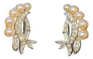 Vintage Weiss Art Deco Crystal and Faux Pearl Clip-on Earrings, A Pair