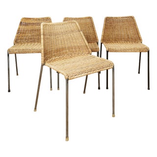 Santa Lucia Chairs in Wicker by Herbert Hirche for Wilde & Spieth, 1960s, Set of 4 For Sale