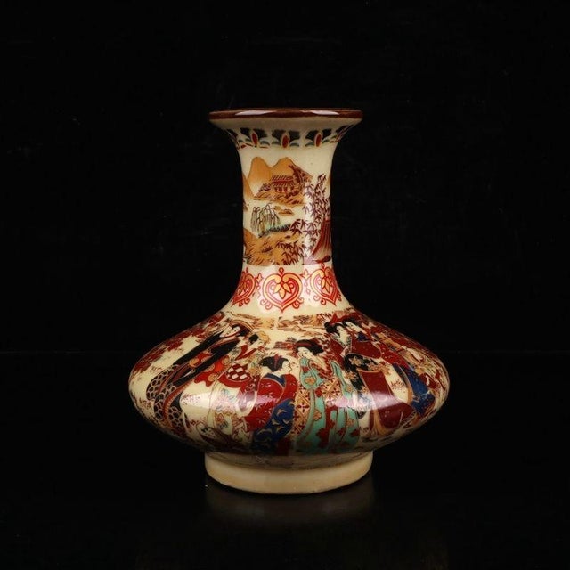 1970s 1970s Enamel Porcelain Vase, Flat‑Bulb Shaped Vase Hand‑Decorated With Court‑Ladies & Garden Landscape Scenes For Sale - Image 5 of 9