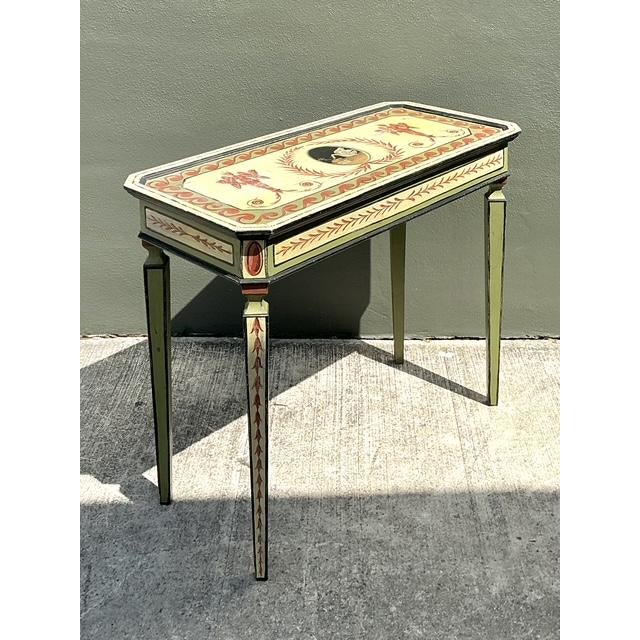 This exquisite console table is a signed original work by the renowned decorative artist Bob Christian, dated 1992....