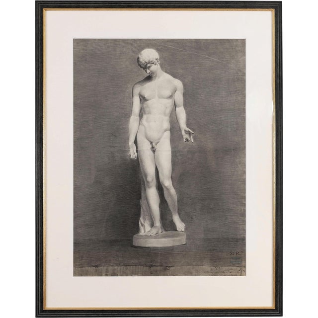 Antique Large Framed Drawing of the Capitoline Antinous For Sale