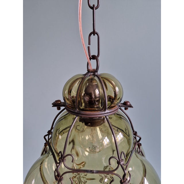 Venetian Pendant Light in Blown Glass and Forged Metal, Mid-20th Century For Sale - Image 6 of 15