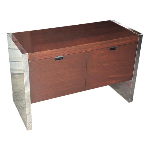 Vintage 1970s Mid Century Modern Dunbar Rosewood & Chrome 2-Drawer Cabinet For Sale