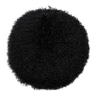New Zealand Black Sheepskin 16" Round Pillow For Sale