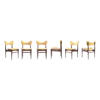 Butterfly Chairs in Wood and Yellow Fabric by Inge and Luciano Rubino, 1960s, Set of 6 For Sale