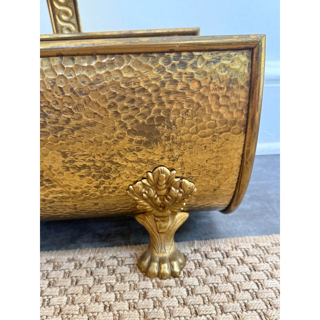 Metal English Brass Firewood Log Holder With Animal Paw Feet Regency Style For Sale - Image 7 of 11