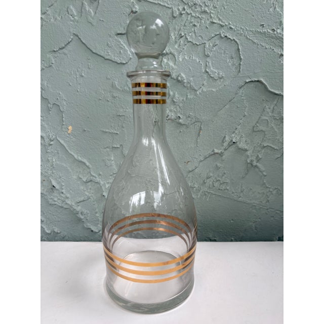 Vintage Mid-Century Modern Handmade Ussr Crystal Decanter & Six Cordial Glasses Set With Gold Bands, Barware - 7 pcs For Sale - Image 4 of 11