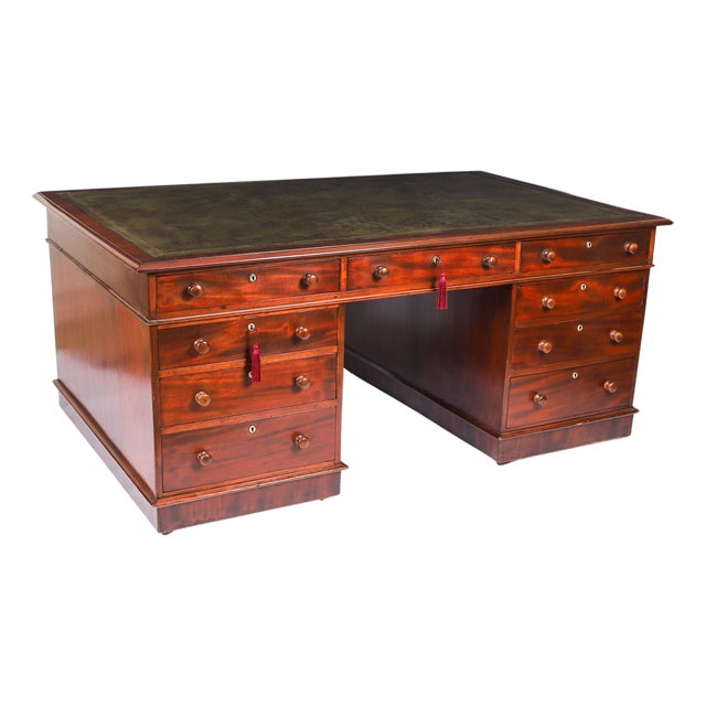 Antique Victorian Flame Mahogany Desk, 1800s For Sale