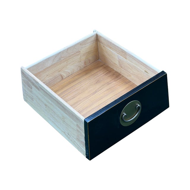 Oriental Black Lacquer Moon Face Hardware Small End Table Nightstand For Sale - Image 9 of 12