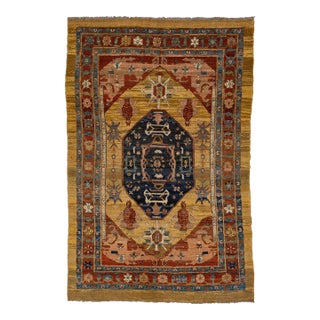 Brown Vintage Bakshaish Handmade Wool Rug With Medallion Design For Sale