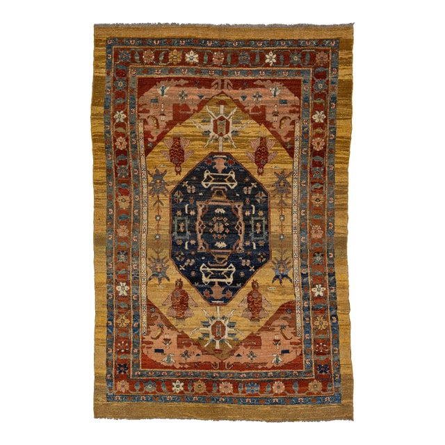 Brown Vintage Bakshaish Handmade Wool Rug With Medallion Design For Sale