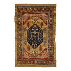 Brown Vintage Bakshaish Handmade Wool Rug With Medallion Design