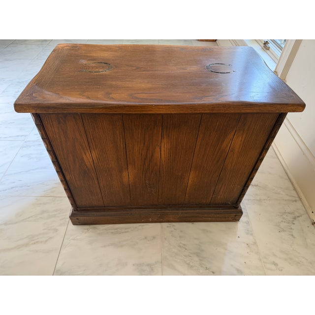 Vintage Romweber Viking Oak Media Console With Rare Brass Horseshoe Inlays For Sale In Chicago - Image 6 of 9