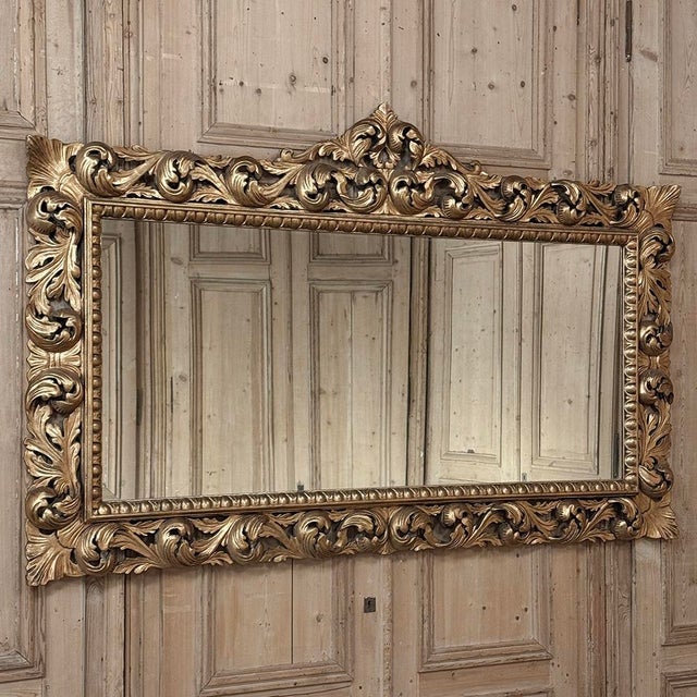 Baroque Grand Mid-Century Italian Baroque Pierced Giltwood Mirror For Sale - Image 3 of 15
