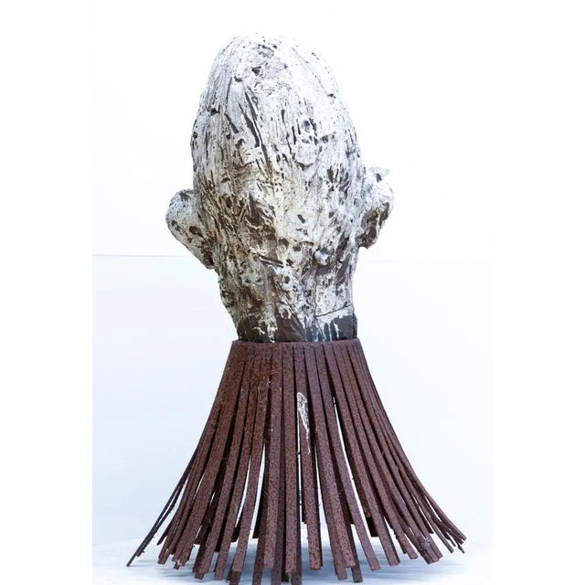 Metal Óscar Aldonza Torres, Black Refractory Sculpture with White Smoked Glaze, Testa 16, 2019, Clay, Iron & Smoked Glass For Sale - Image 7 of 17