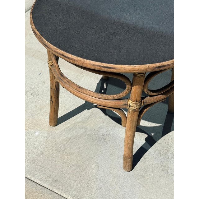 Vintage French Country McGuire Round Bamboo Rattan End Table Side Table For Sale - Image 4 of 8