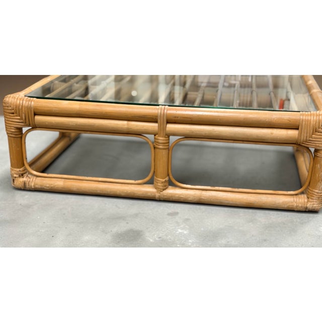 Brown Jordan Vintage Brown Jordan Rattan Low-Profile Square Cocktail Table With Inset Glass Top For Sale - Image 4 of 8