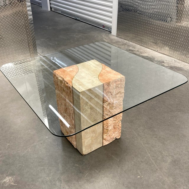 Mid-Century Modern Maitland-Smith Style Tessellated Stone Pedestal Base Glass Top Side Table Manner of Casa Bique For Sale - Image 9 of 13