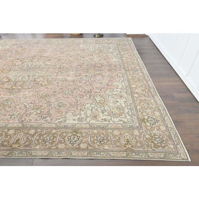 1970s Vintage Persian Handmade Wool Cotton Pink Area Rug For Sale - Image 9 of 11
