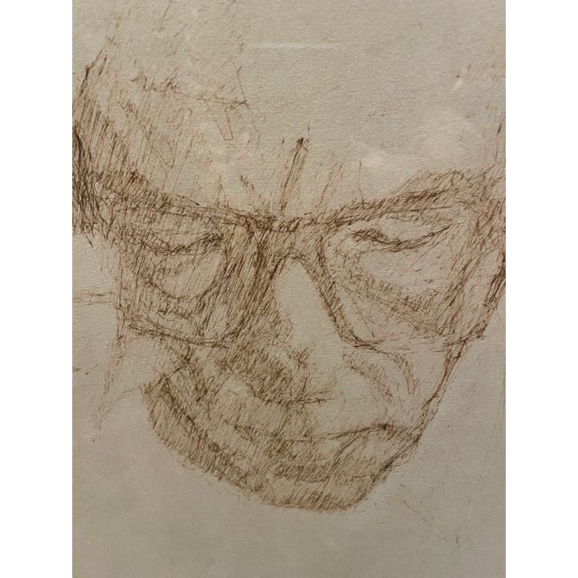 Tan Original Vintage Sketch on Paper of Gentleman With Glasses For Sale - Image 8 of 11