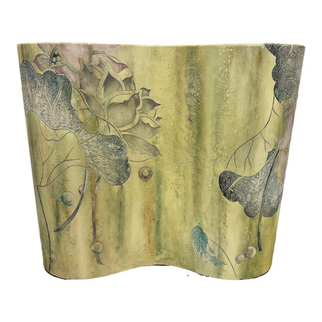 Sinuous Biomorphic Bentwood Carved Console Table, Asian Floral Painted Details For Sale