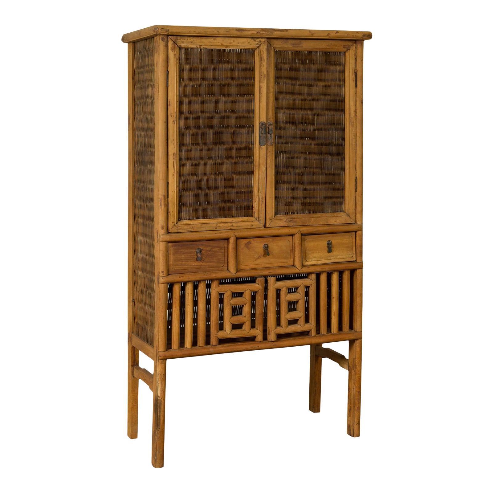 Indonesian with Rattan Doors, Drawers and Fretwork Sliding