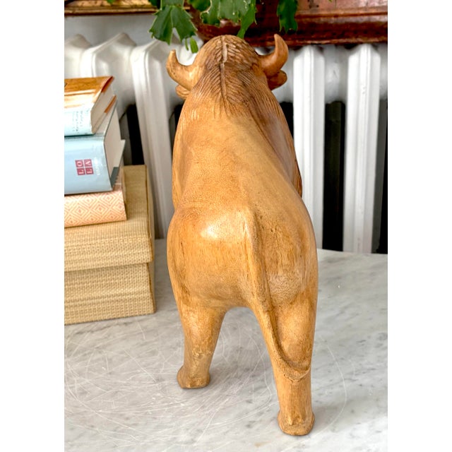 Vintage Wooden American Bison Buffalo Statue Carving For Sale - Image 4 of 9