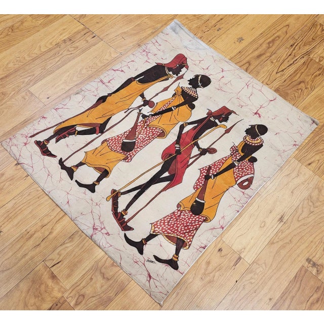 Vintage African Batik Wall Art, Hand Painted Textile Tapestry Wall Art For Sale - Image 12 of 12