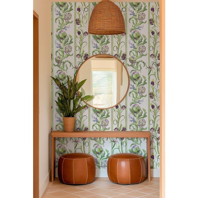 Textile Artichoke Stem Stripe Grasscloth Wallpaper by House Party | Terra Verde | 6 Yards For Sale - Image 7 of 9