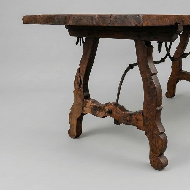 Rustic Dining Table with Wrought Iron Stretcher, 1700s For Sale - Image 3 of 13