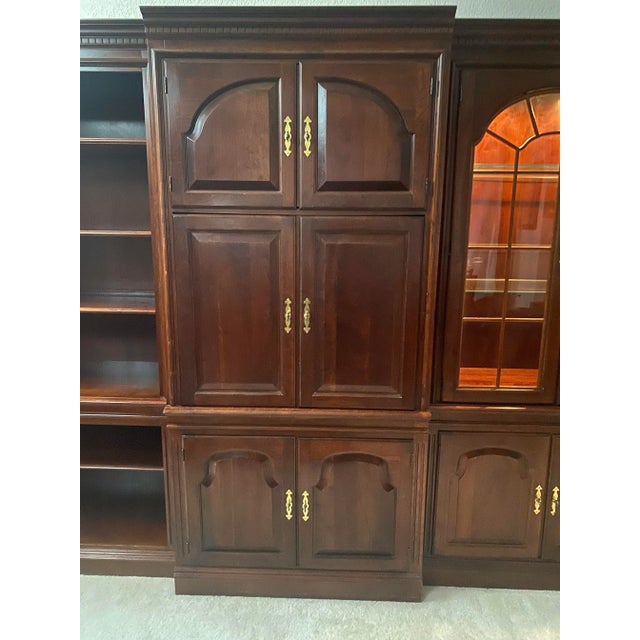 Brown Pennsylvania House Cherry Wood Lighted Etagere/Display/Wall Unit With Cabinet With Doors 5 Piece Excellent Condition. For Sale - Image 8 of 15