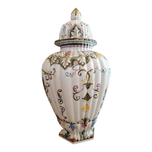 Monumental Italian Hand Painted Fiori Floor Vase For Sale