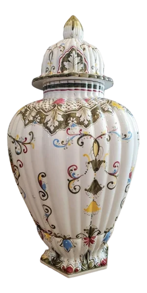 Monumental Italian Hand Painted Fiori Floor Vase