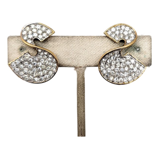 Vintage 1980s Signed Givenchy Pavé Clear Rhinestone S Clip Earrings-2 Pieces For Sale